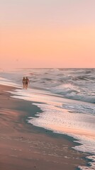 Couple Walking on Beach at Sunset
