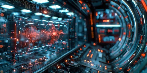 Futuristic Sci-Fi Tunnel with Holographic Projection.