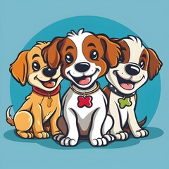 Playful Puppy Pals:A Trio of Adorable Cartoon Dogs Captured in Lighthearted Friendship and Joy
