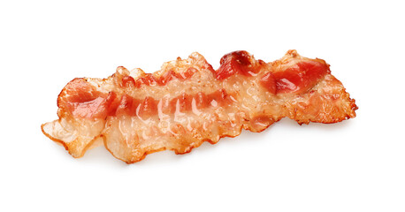 One fried bacon slice isolated on white