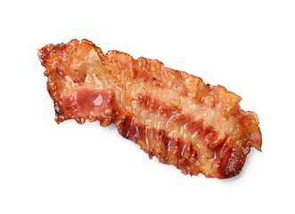 Foto op Canvas One fried bacon slice isolated on white, top view © New Africa