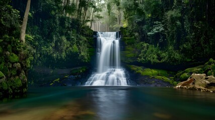 Fototapeta na wymiar Serenity Cascade: An Enchanted Waterfall in Goias. Concept Nature Photography, Waterfalls, Goias, Scenic Serenity, Brazilian Landscapes