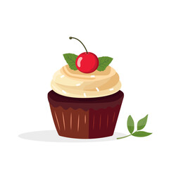Vector cartoon color cupcake isolated on white background vector illustration cute dessert icon sticker
