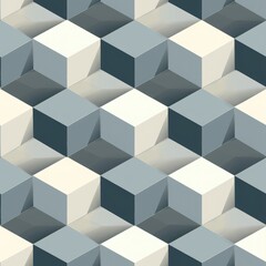 Pattern of Geometric isometric cubes, in shades of teal and grey. seamless