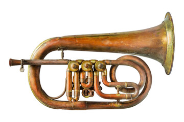 Ancient weathered brass trumpet