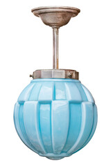 Vintage art deco lamp with blue glass - 780657266