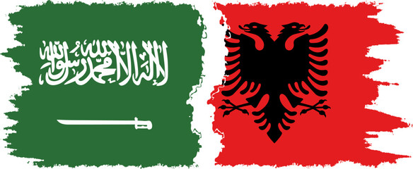 Albania and Saudi Arabia grunge flags connection vector - obrazy, fototapety, plakaty