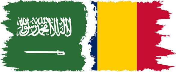 Chad and Saudi Arabia grunge flags connection vector