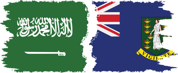 British Virgin Islands and Saudi Arabia grunge flags connection vector