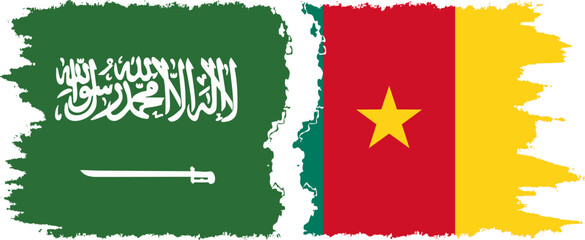 Cameroon and Saudi Arabia grunge flags connection vector