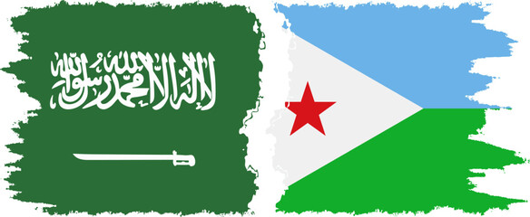 Djibouti and Saudi Arabia grunge flags connection vector