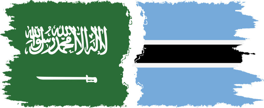 Botswana and Saudi Arabia grunge flags connection vector