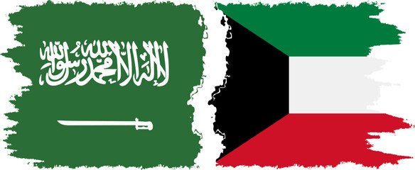 Kuwait and Saudi Arabia grunge flags connection vector