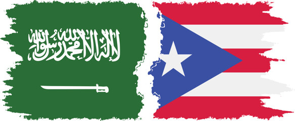 Puerto Rico and Saudi Arabia grunge flags connection vector