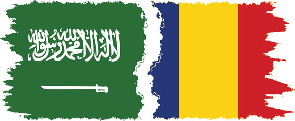 Romania and Saudi Arabia grunge flags connection vector