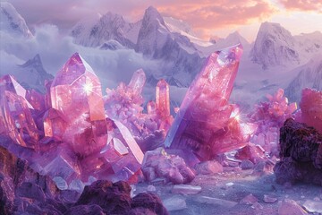 This abstract melds crystal clarity with the grandeur of glacial landscapes, creating a contrasting yet harmonious visual experience - obrazy, fototapety, plakaty