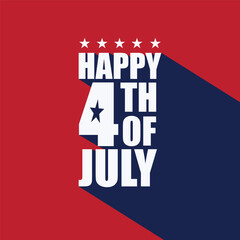 Happy 4th of July poster design with a long shadow on red background. Fourth of July - American Independence Day Remember and honor banner design. USA Memorial holiday banner, poster, greeting card.