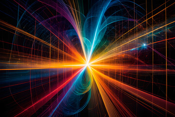 An abstract scene depicting a pulsating network of light and energy Lines of varying thickness and color intertwine, Background image of tablecloth and wallpaper