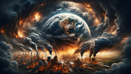 A striking representation of Earth on fire, evoking global warming.