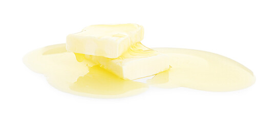 Pieces of melting butter isolated on white