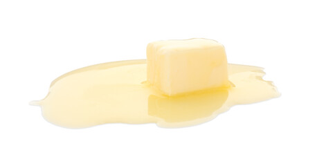 Piece of melting butter isolated on white