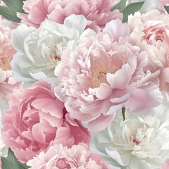 Peony flowers in full bloom, in soft pinks and whites. seamless
