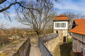 Historic Weidengasse Tower on the surrounding city walls of Muhlhausen, Germany