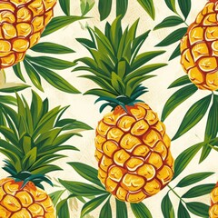 Pineapple pattern in a tropical theme, with vibrant yellows and greens. seamless