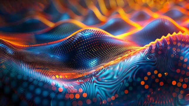 An abstract blending optical illusions and holographic patterns, conveying a sense of advanced technology and space-age aesthetics