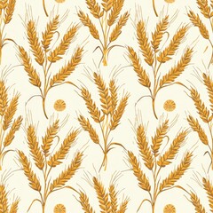 Golden wheat sheaves on a cream background. seamless