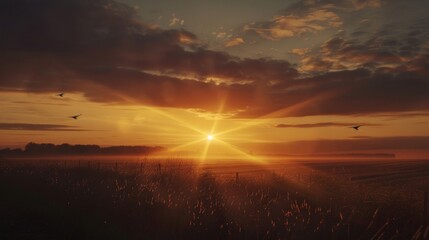 Naklejka na ściany i meble Radiant sunrise over a tranquil field, a new day dawns, AI Generative.