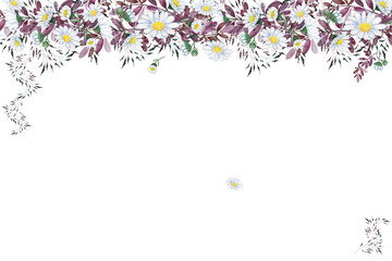 flowers leaves frame watercolor pastel tone background design element