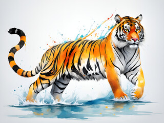  Mighty   Northeast tiger Mighty Northeast tiger running by the water, jumping, tiger illustrations, picture books, POD images - obrazy, fototapety, plakaty