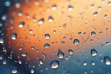 Water droplets on a surface with a warm glow - obrazy, fototapety, plakaty
