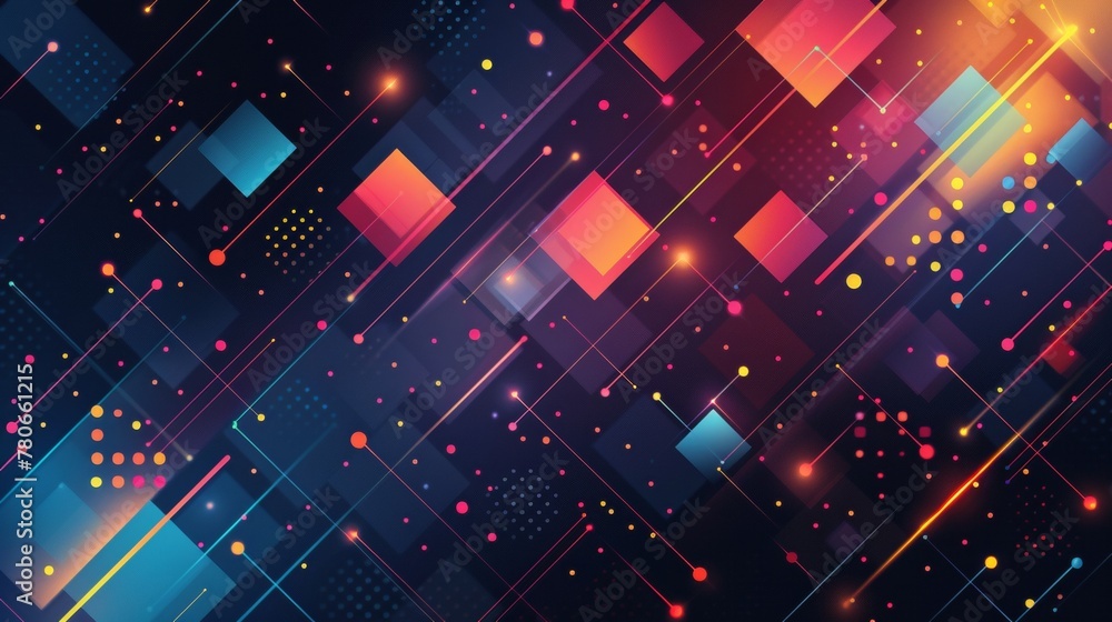 Poster a dynamic geometric backdrop adorned with colorful dots and interlocking lines