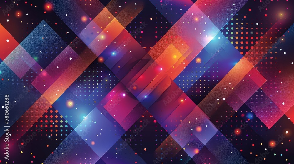 Poster a dynamic geometric backdrop adorned with colorful dots and interlocking lines
