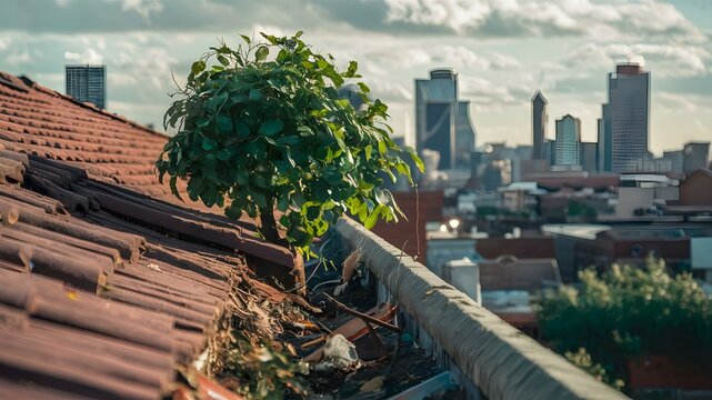 Rooftop Garden: Nature's Takeover in the City. Concept Photography, Nature, Urban, Green Spaces, Environmental Integration