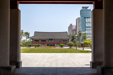 View of the traditional Korean building in the park