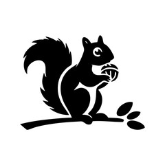 Squirrel logo vector. Squirrel with acorn vector silhouette icon on white background