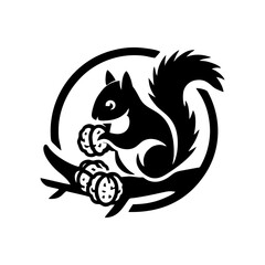 Squirrel logo vector. Squirrel with acorn vector silhouette icon on white background