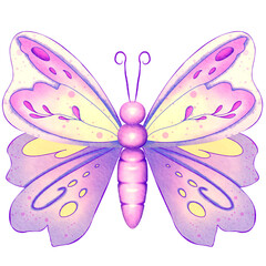 Pink and purple cartoon butterfly isolated on a transparent background