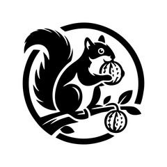 Squirrel logo vector. Squirrel with acorn vector silhouette icon on white background