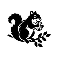 Obraz premium Squirrel logo vector. Squirrel with acorn vector silhouette icon on white background