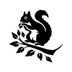 Squirrel logo vector. Squirrel with acorn vector silhouette icon on white background