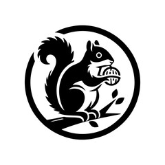 Squirrel logo vector. Squirrel with acorn vector silhouette icon on white background