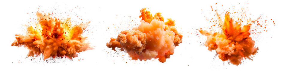 Set of realistic explosion on transparent background
