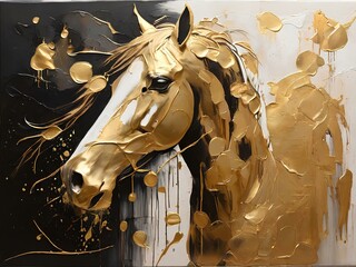 Golden Gallop abstract art horses wallpaper with decorative brush strokes