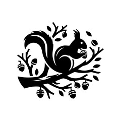 Squirrel logo vector. Squirrel with acorn vector silhouette icon on white background
