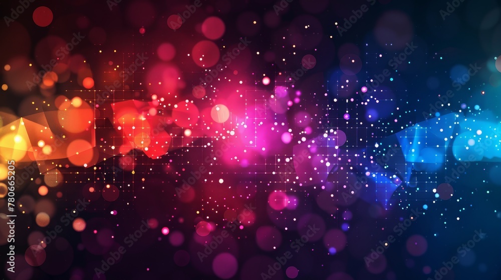 Poster a vibrant geometric background featuring colorful dots and lines connecting