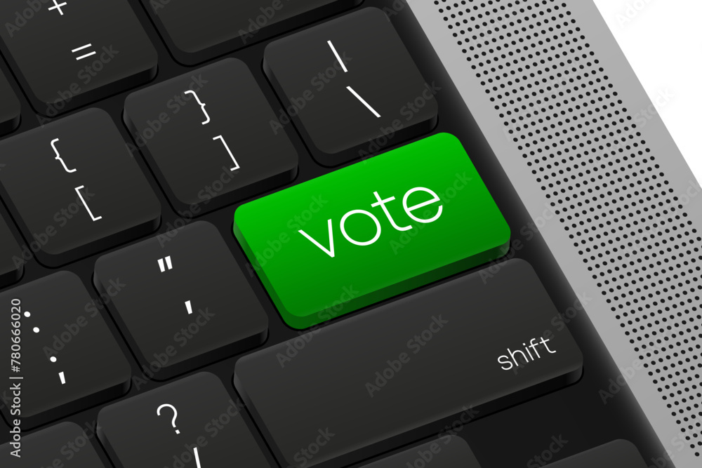 Poster Vote button. Computer Keyboard. Word on pc computer keyboard. Vector illustration.